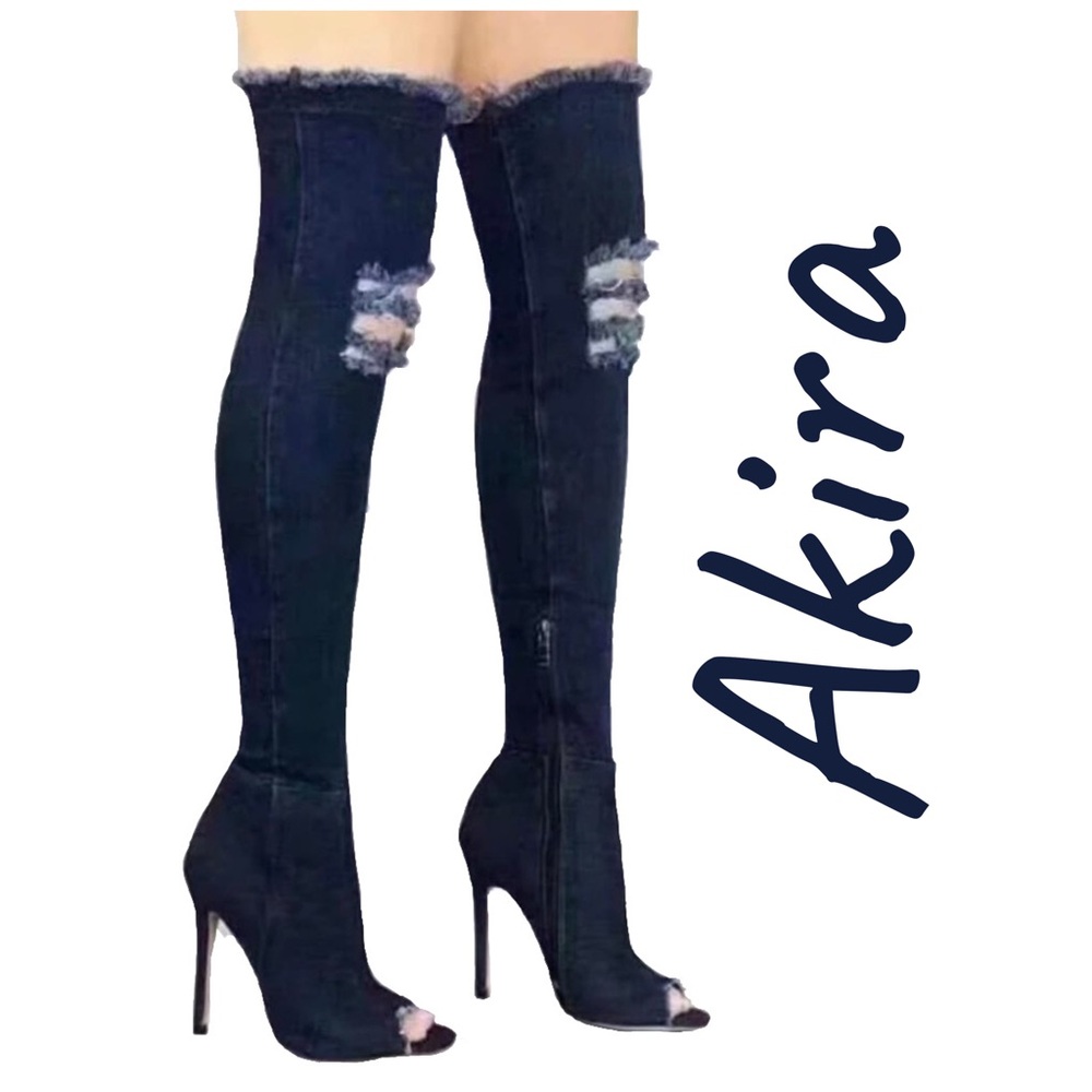 AKIRA Dark Blue Over-the-Knee Boots, 37/6.5 - Picture 1 of 6